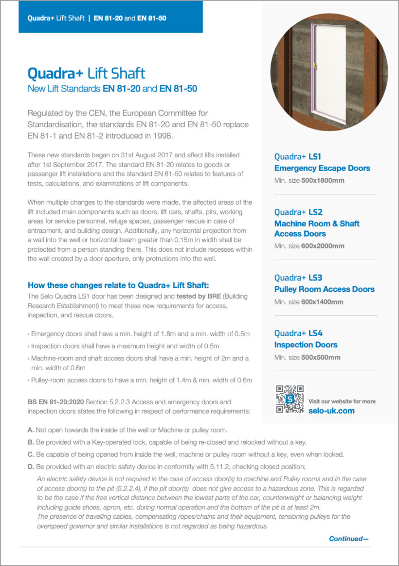 Quadra+® Lift Shaft Access Doors Access Doors Selo